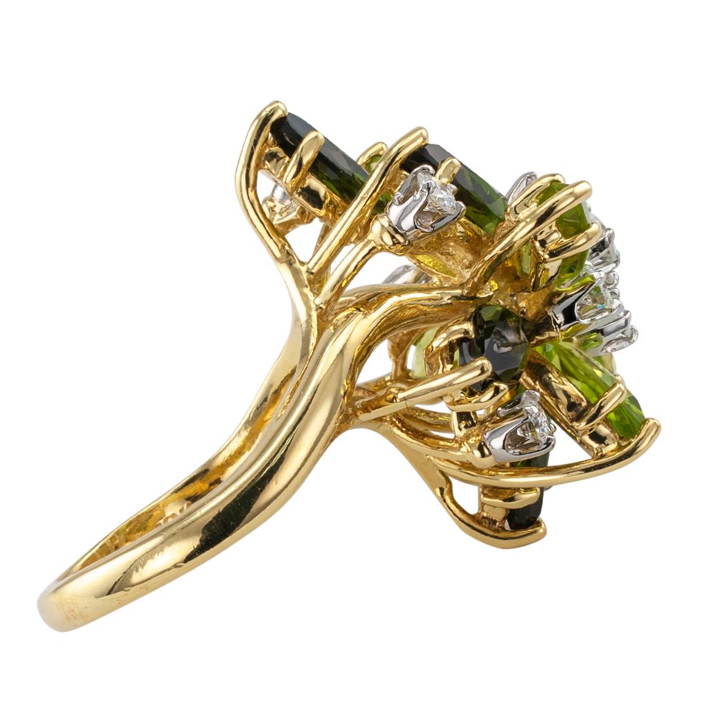 Women's Peridot Green Tourmaline Diamond Gold Cocktail Ring