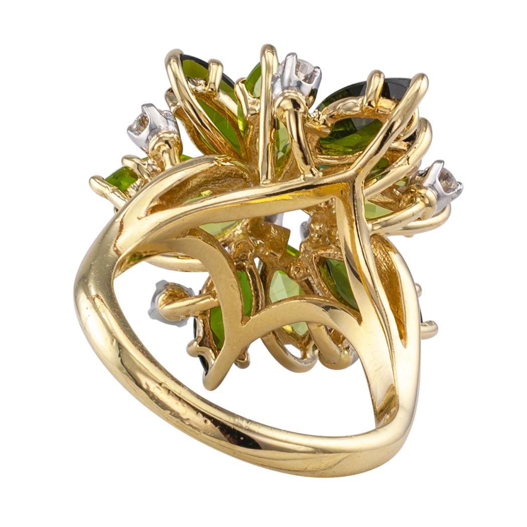 Peridot Green Tourmaline Diamond Gold Cocktail Ring 1