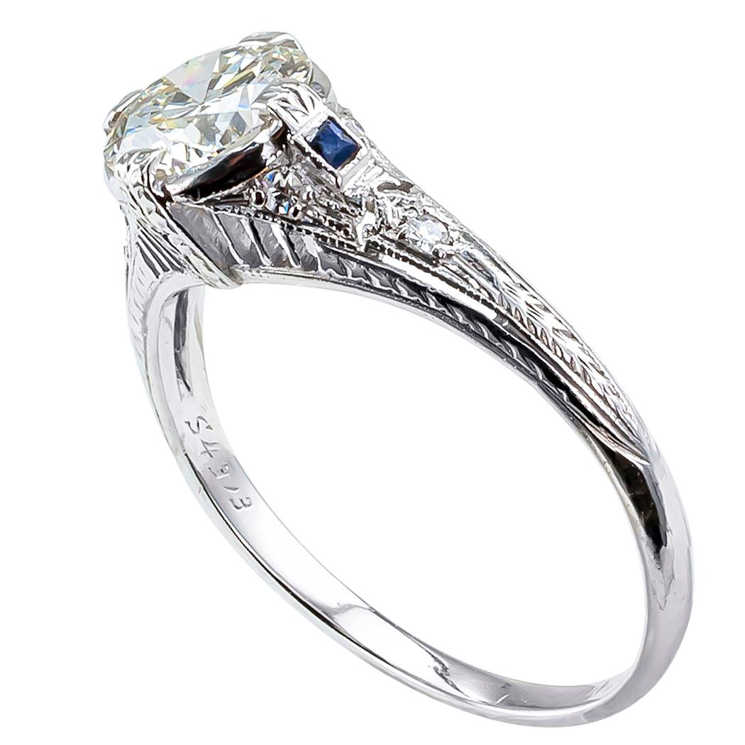 Art Deco 0.96 Carat Diamond Solitaire Platinum Engagement Ring (Art déco)