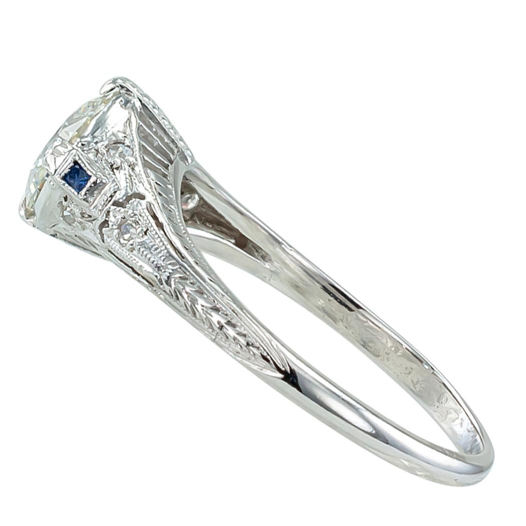 Art Deco 0.96 Carat Diamond Solitaire Platinum Engagement Ring (Rundschliff)