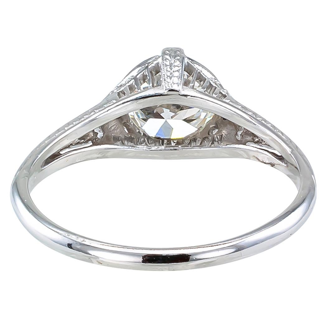 Art Deco 0.96 Carat Diamond Solitaire Platinum Engagement Ring im Zustand „Gut“ in Los Angeles, CA