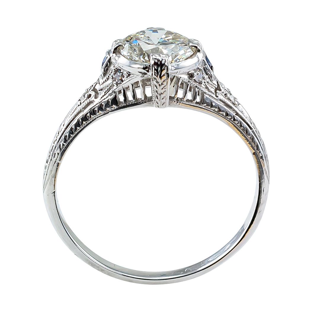 Round Cut Art Deco 0.96 Carat Diamond Solitaire Platinum Engagement Ring