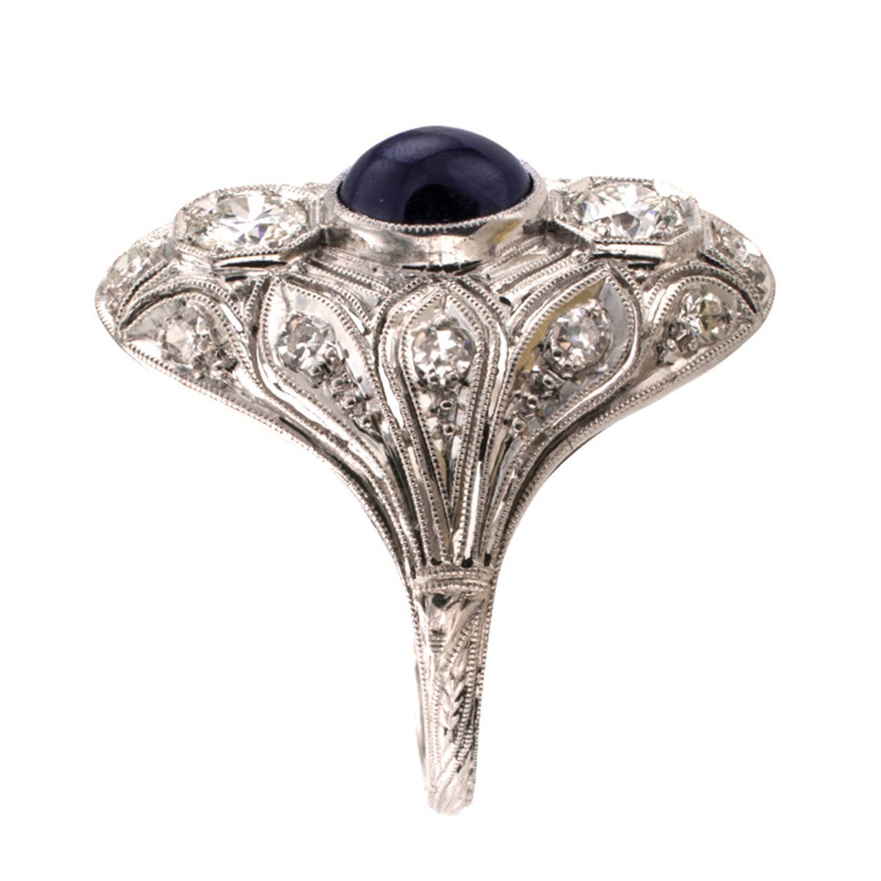 Women's Art Deco Sapphire Diamond Platinum Dinner Ring