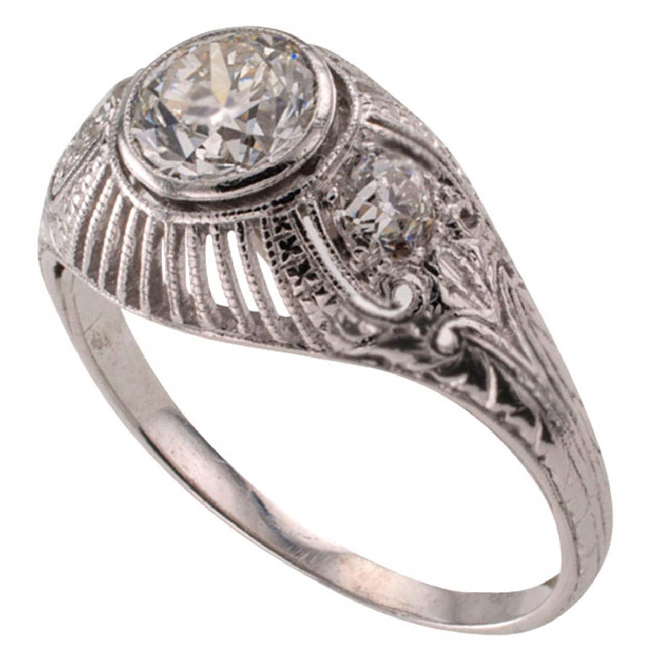 Edwardian Three-Stone Diamond Platinum Engagement Ring