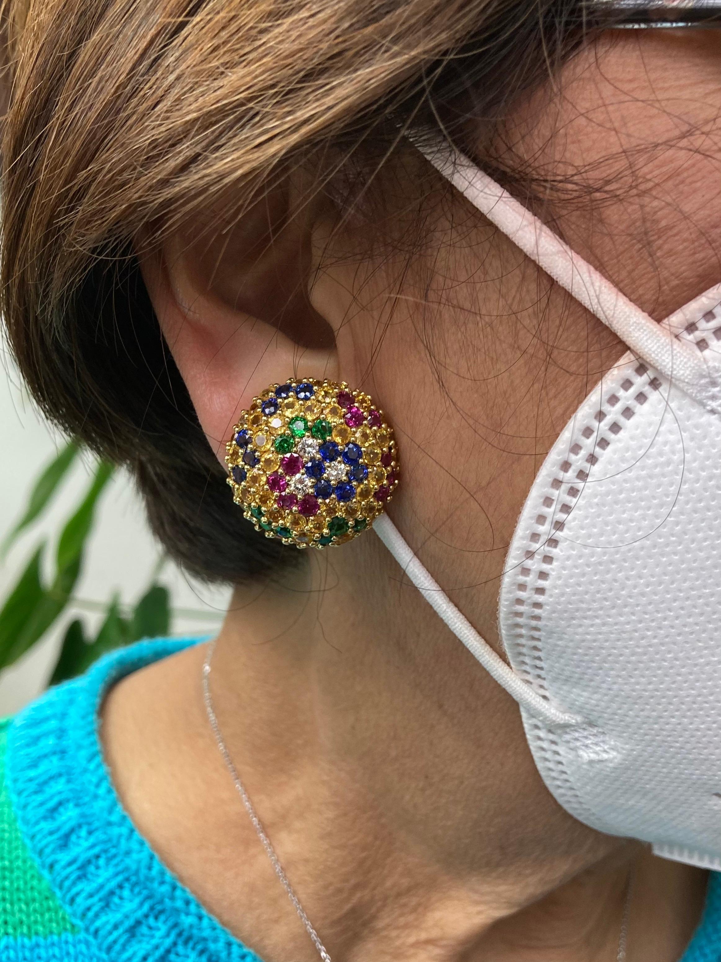Women's Jean Vitau Multicolored Gemstone Diamond Yellow Gold Clip-On Earrings