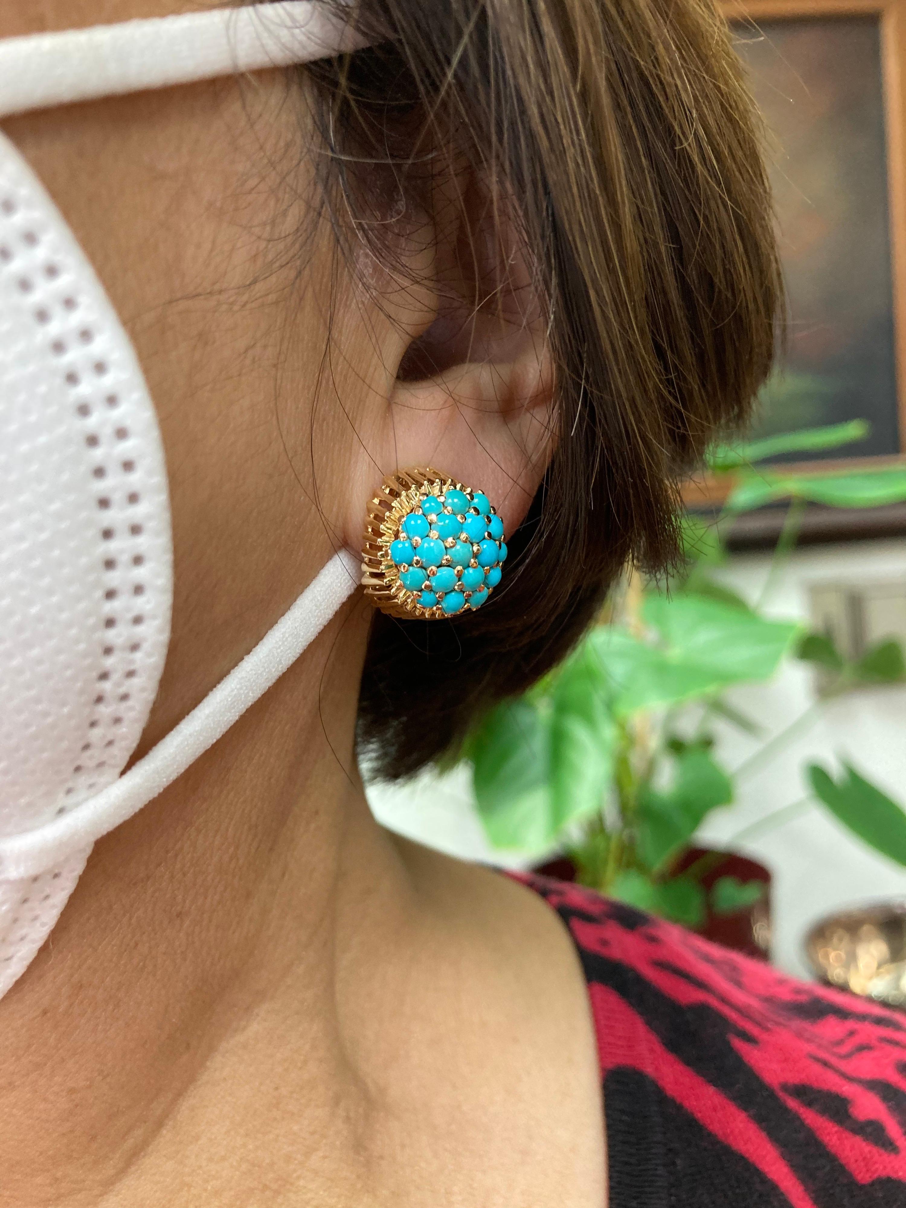 Cabochon Turquoise Yellow Gold Earrings