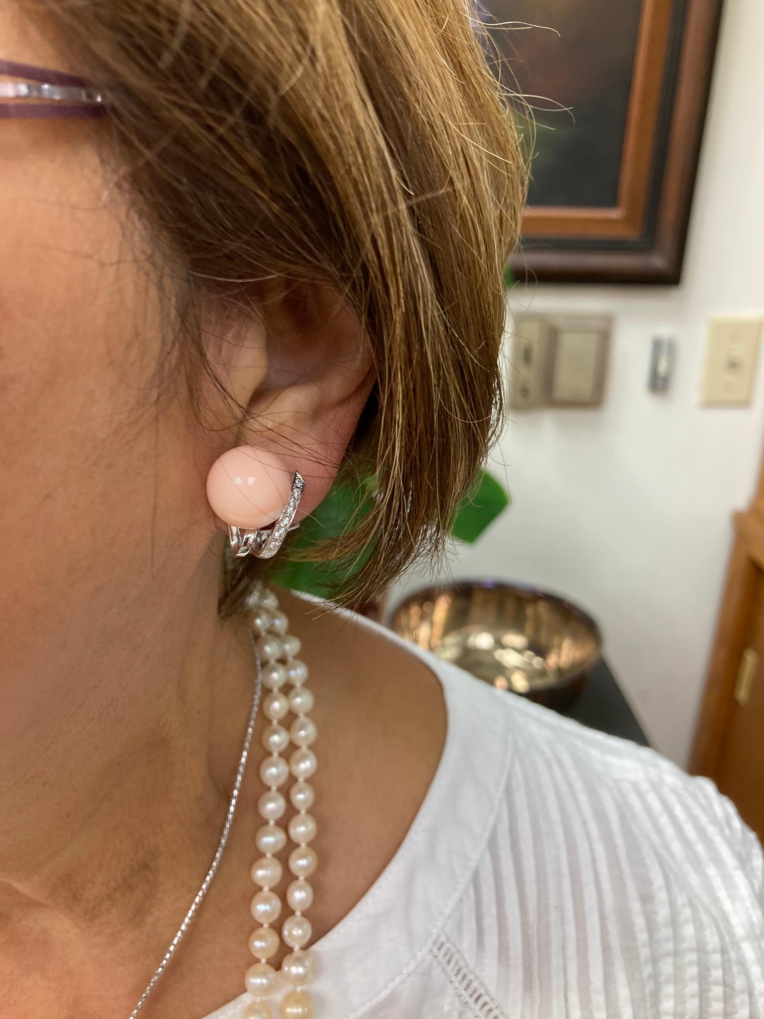 Women's Estate Angel Skin Coral Diamond White Gold Clip On Earrings