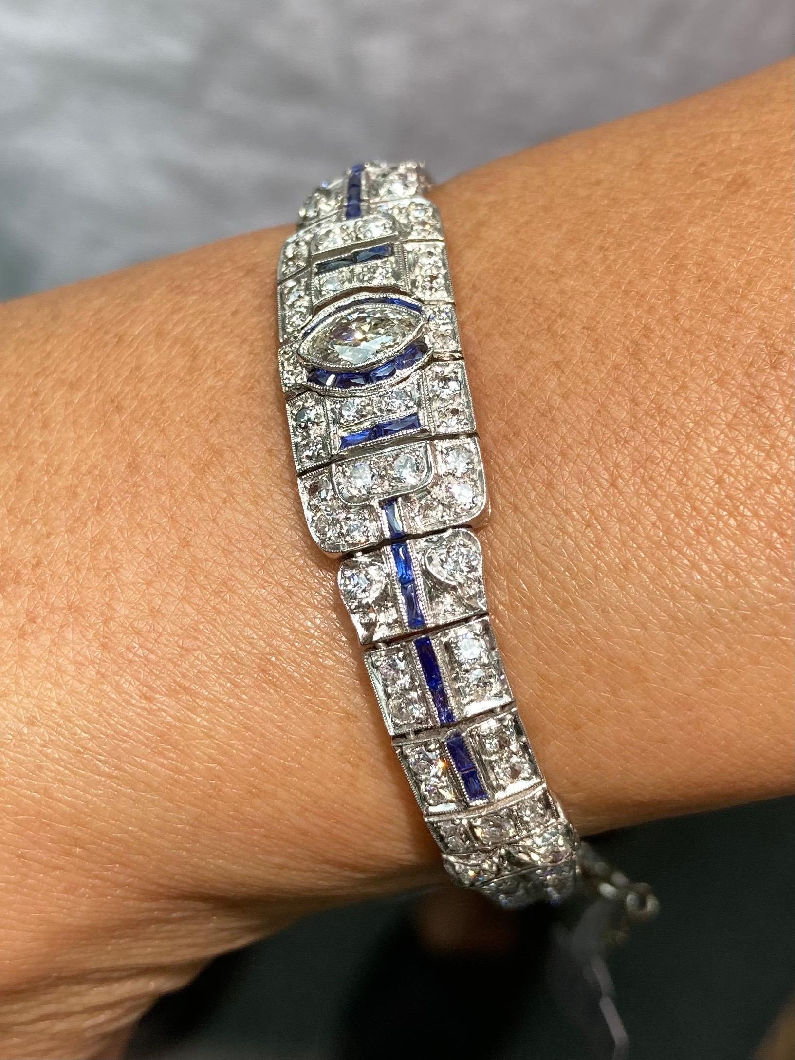 Art Deco Diamond Sapphire Platinum Bracelet 2