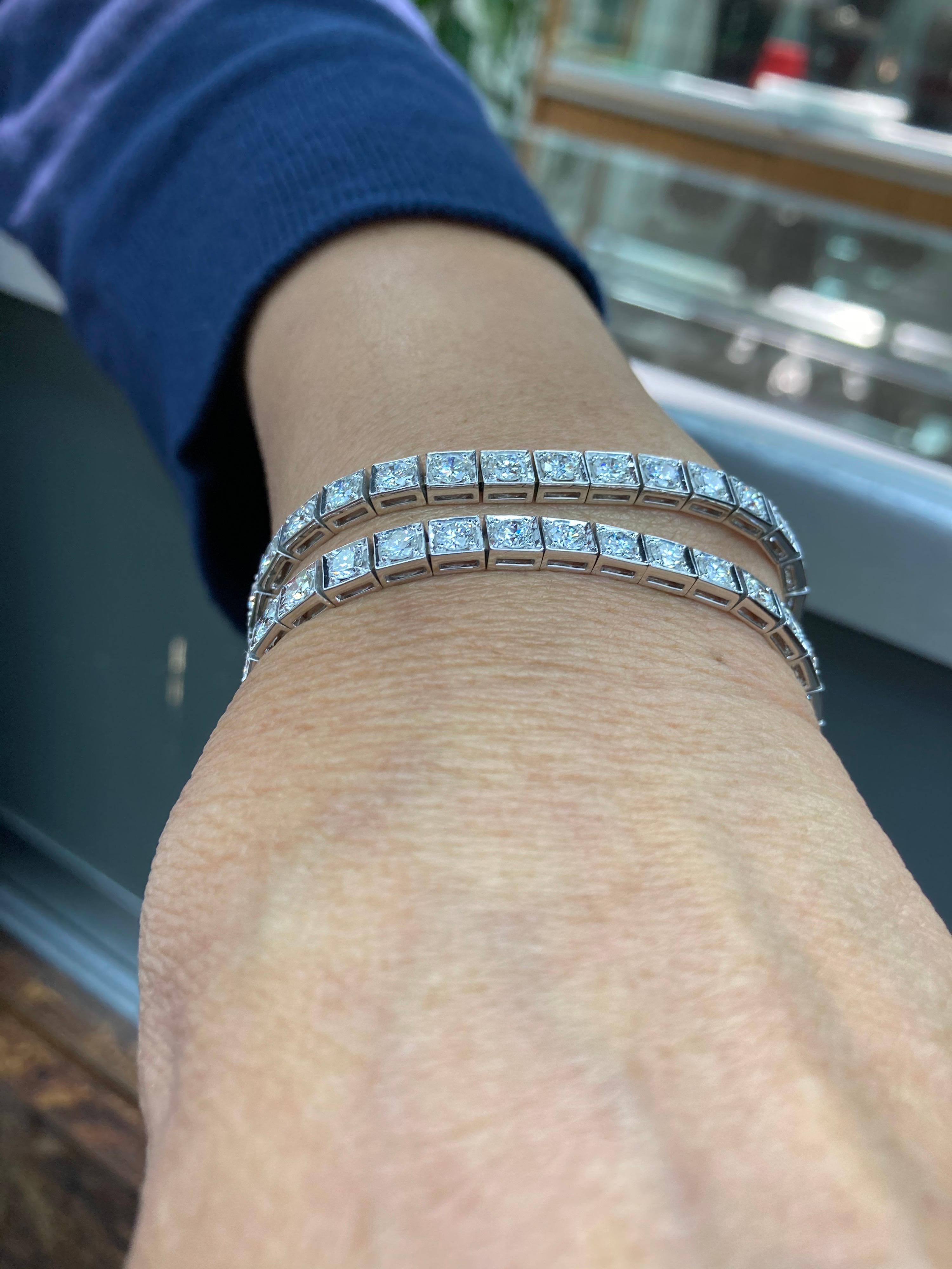 Women's Estate Diamond Platinum Matching Line Bracelets