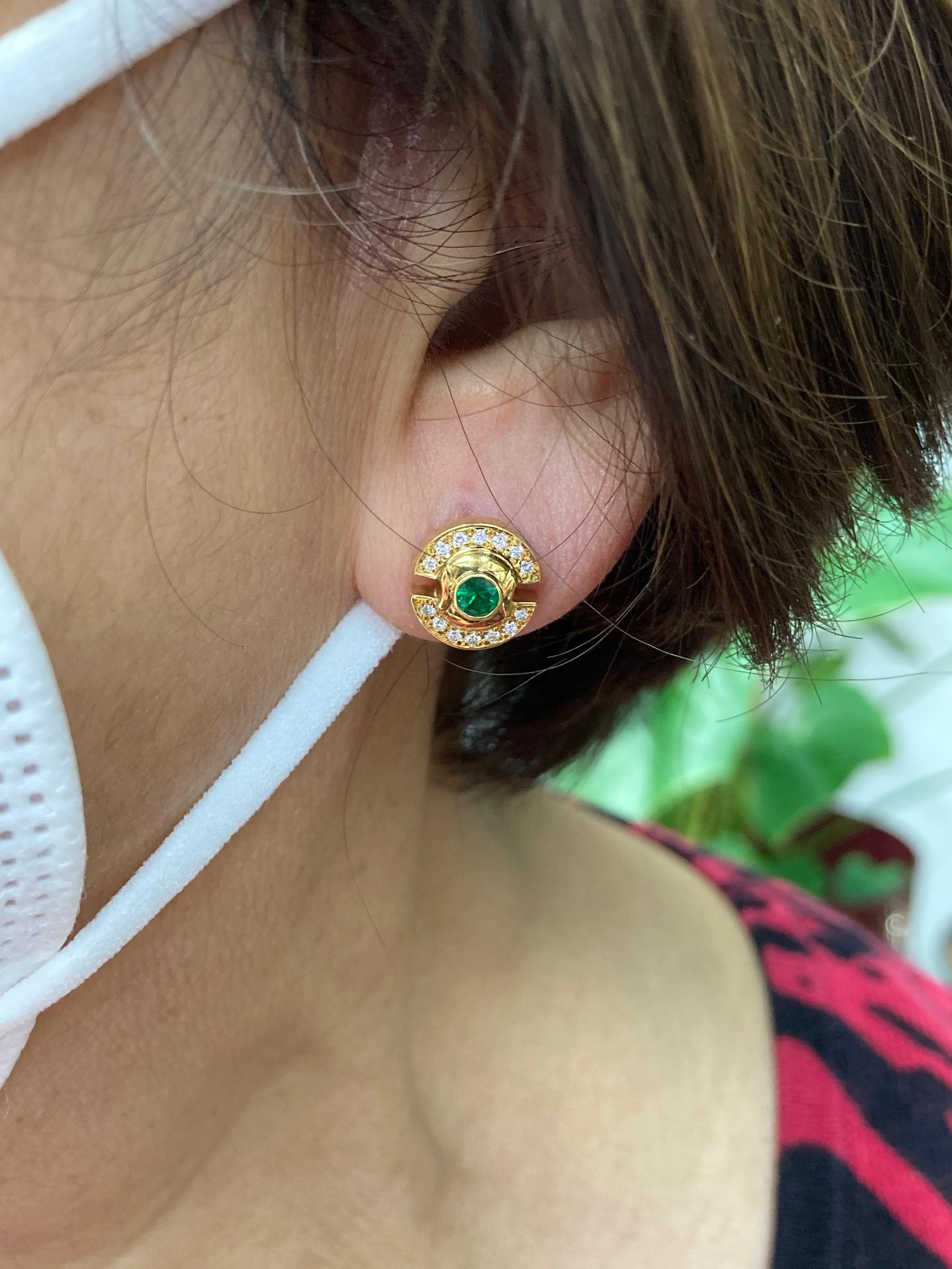 Emerald Diamond Yellow Gold Stud Earrings 1