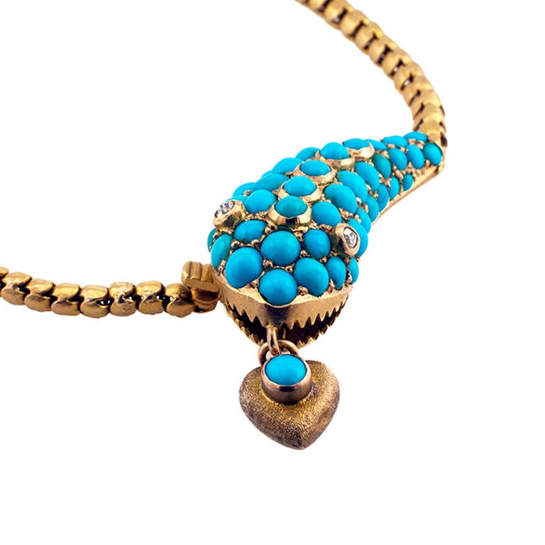 Antique Turquoise & Gold Snake Necklace