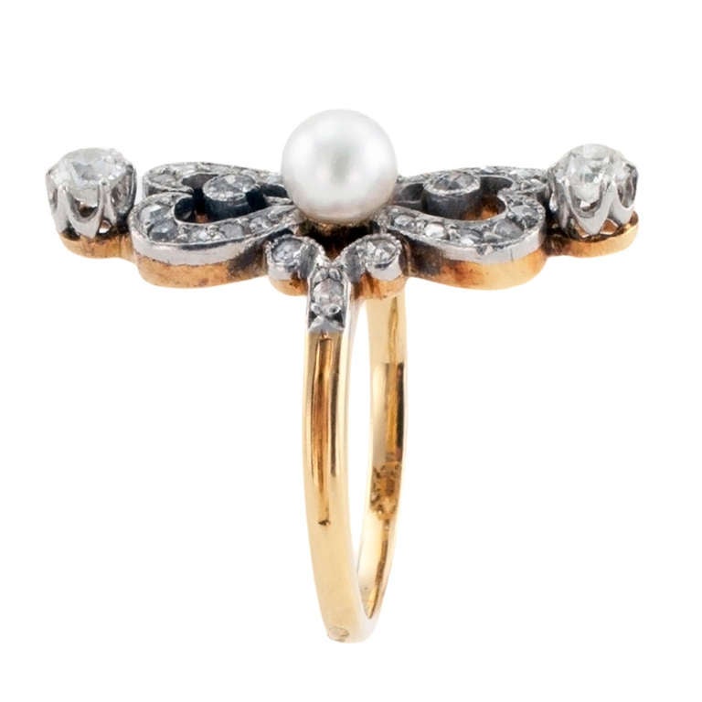  Edwardian Pearl Diamond Gold Ring Circa 1910 1