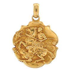 French Art Nouveau Gold Saint George Pendant