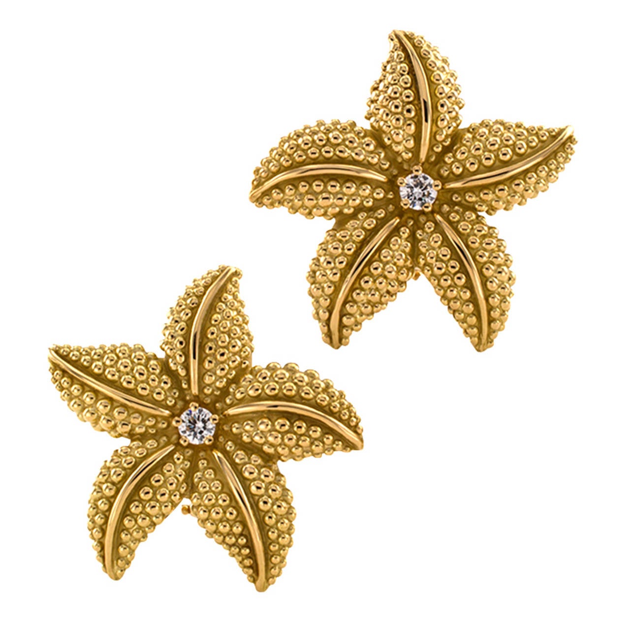 Contemporary Diamond Gold Starfish Ear Clips