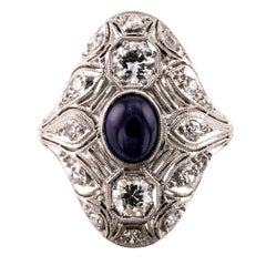Art Deco Sapphire Diamond Platinum Dinner Ring