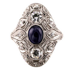Art Deco Sapphire Diamond Platinum Dinner Ring 10