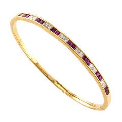 Ruby Diamond Gold Bangle Bracelet