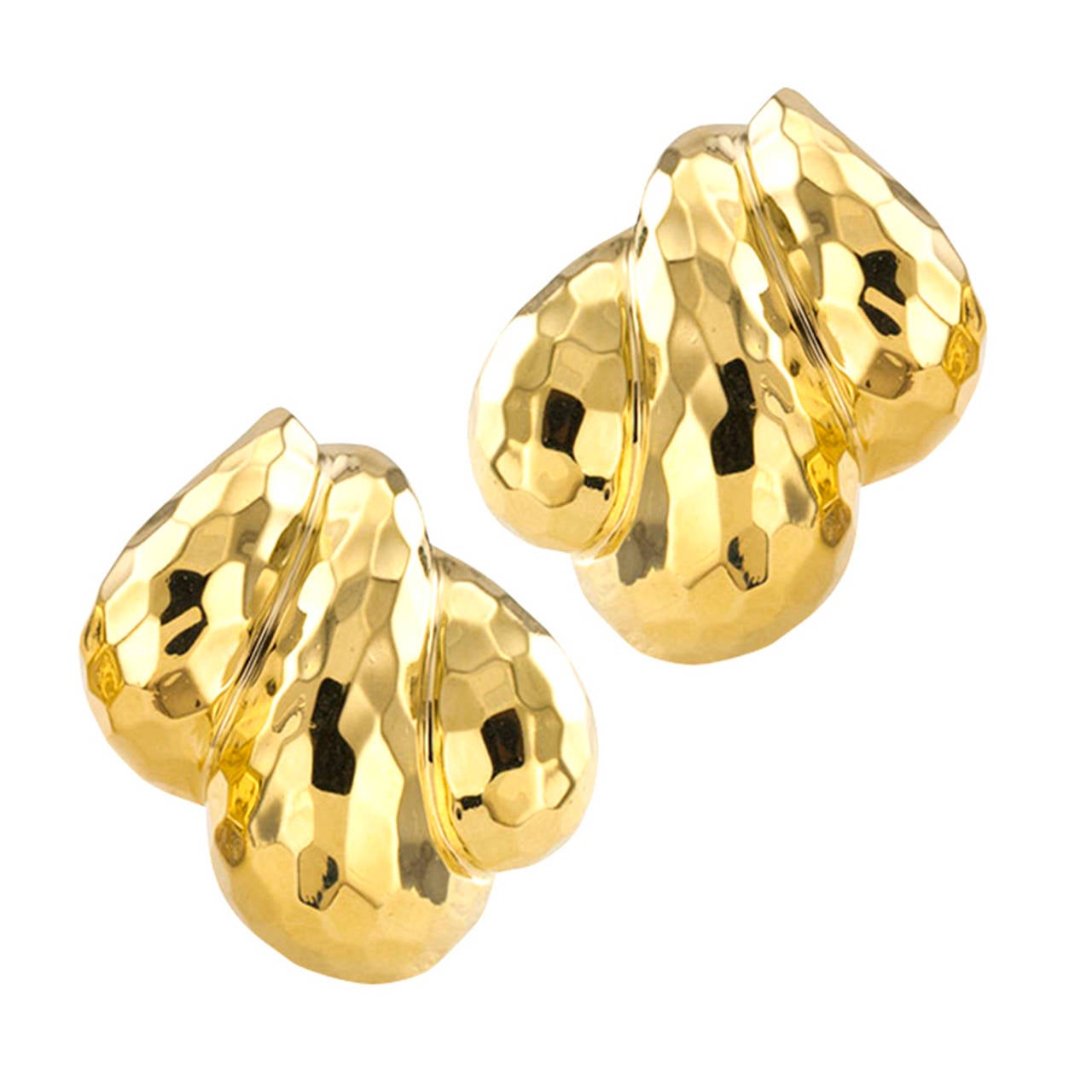 Contemporary Henry Dunay Hammered Gold Ear Clips