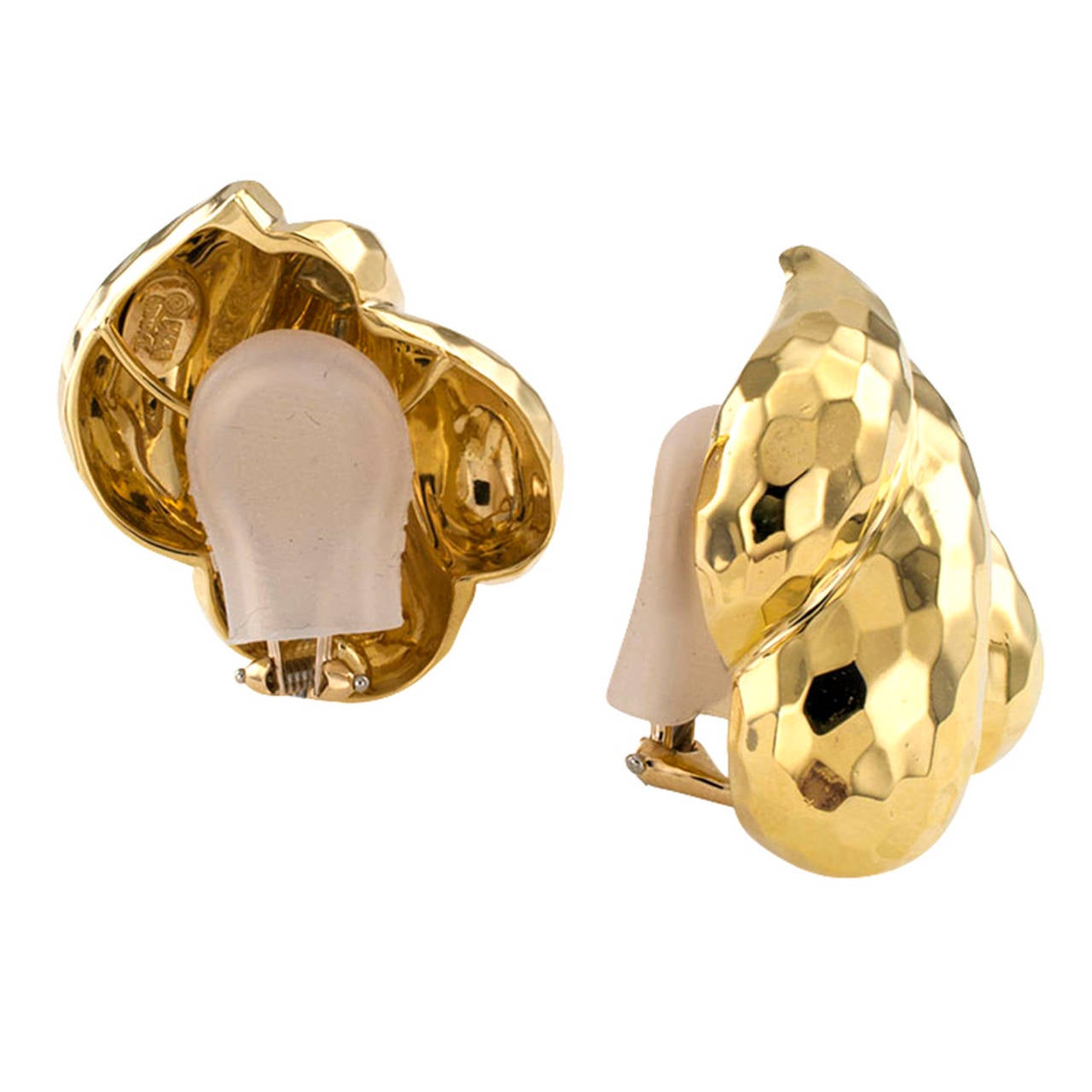 Henry Dunay Hammered Gold Ear Clips In Excellent Condition In Los Angeles, CA
