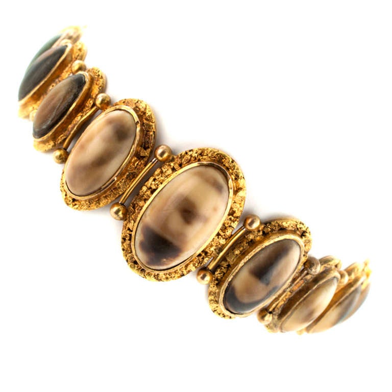 Rare Antique Nature Gold Nugget & Agate Bracelet