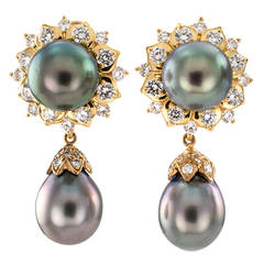 Day-Into-Night Tahitian Pearl Diamond Drop Earrings