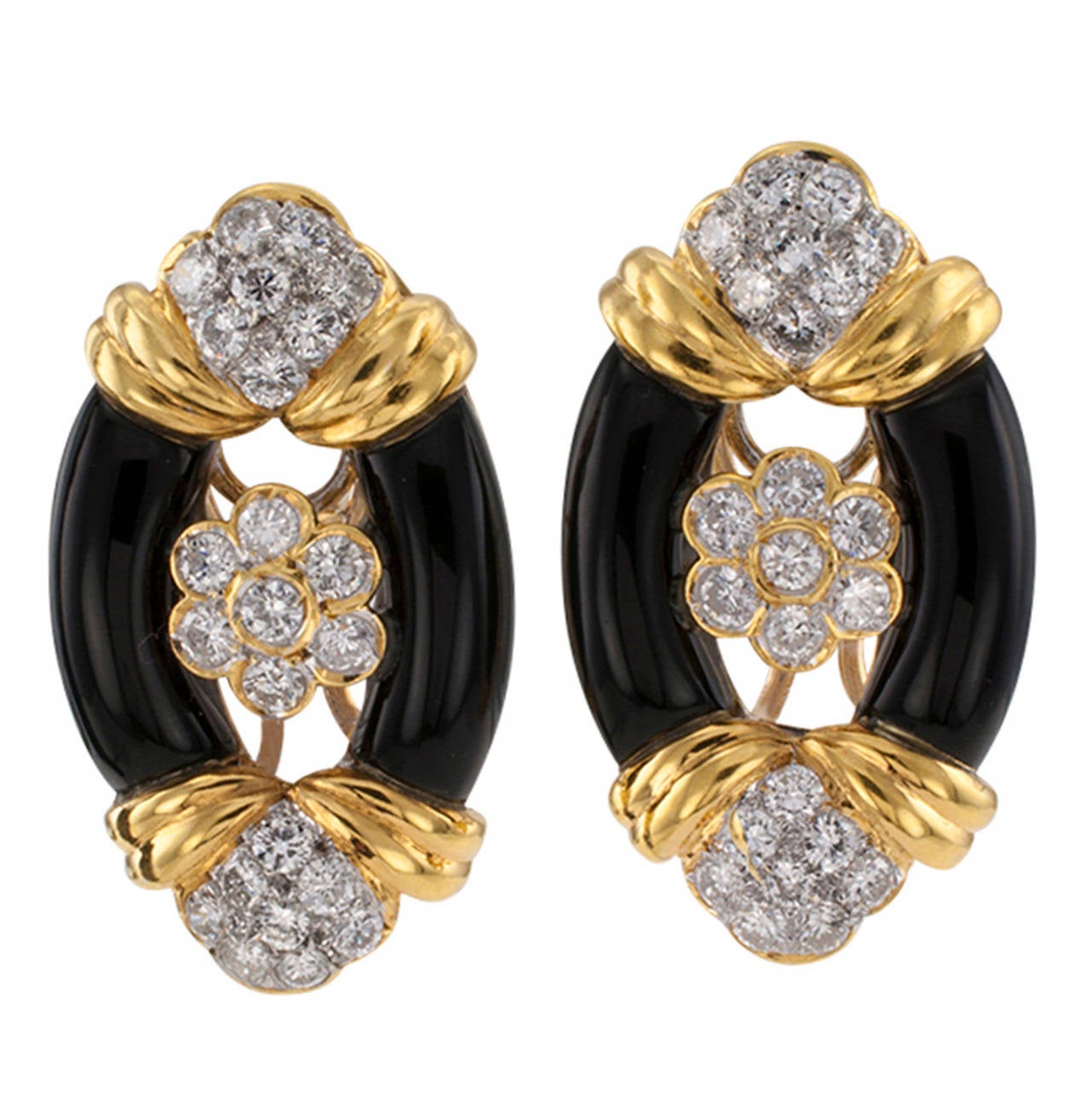 Black Onyx Diamond Gold Earrings
