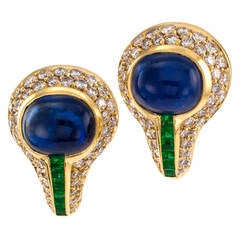 Sapphire Emerald Diamond Gold Ear Clips