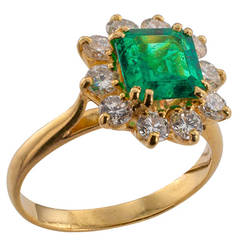 Emerald Diamond Platinum Cluster Ring