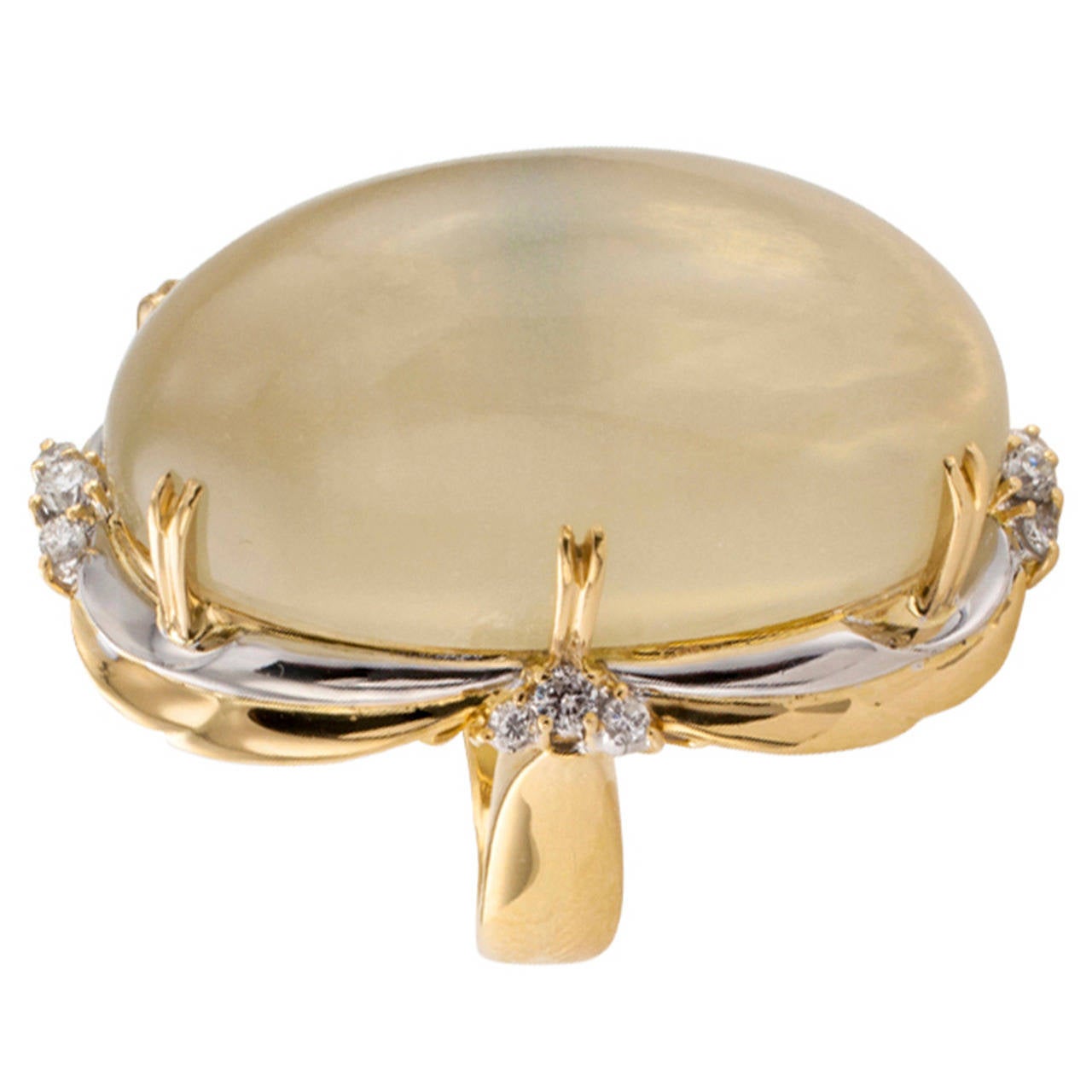 Large Moonstone Diamond Gold Platinum Cocktail Ring