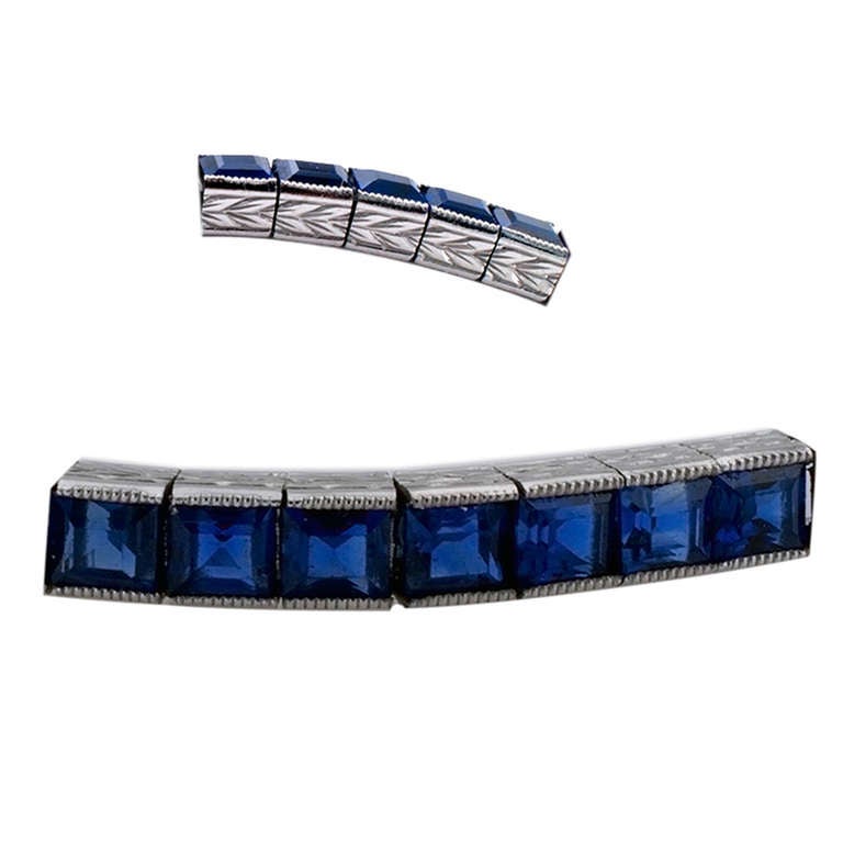 Women's Very Fine Art Deco Sapphire platinum Line Bracelet