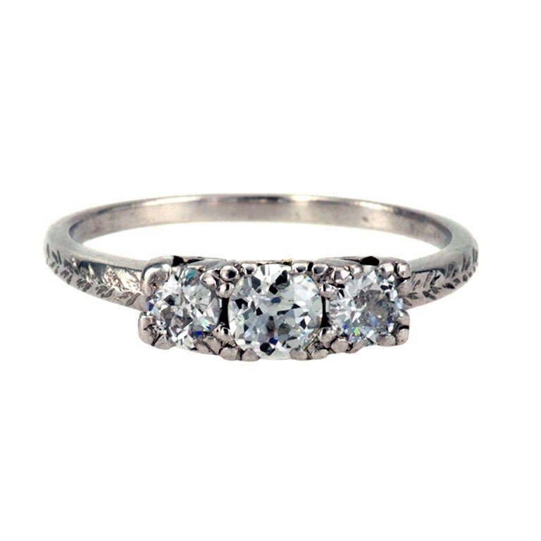 1930s Three-Stone Diamond Platinum Engagement Ring 