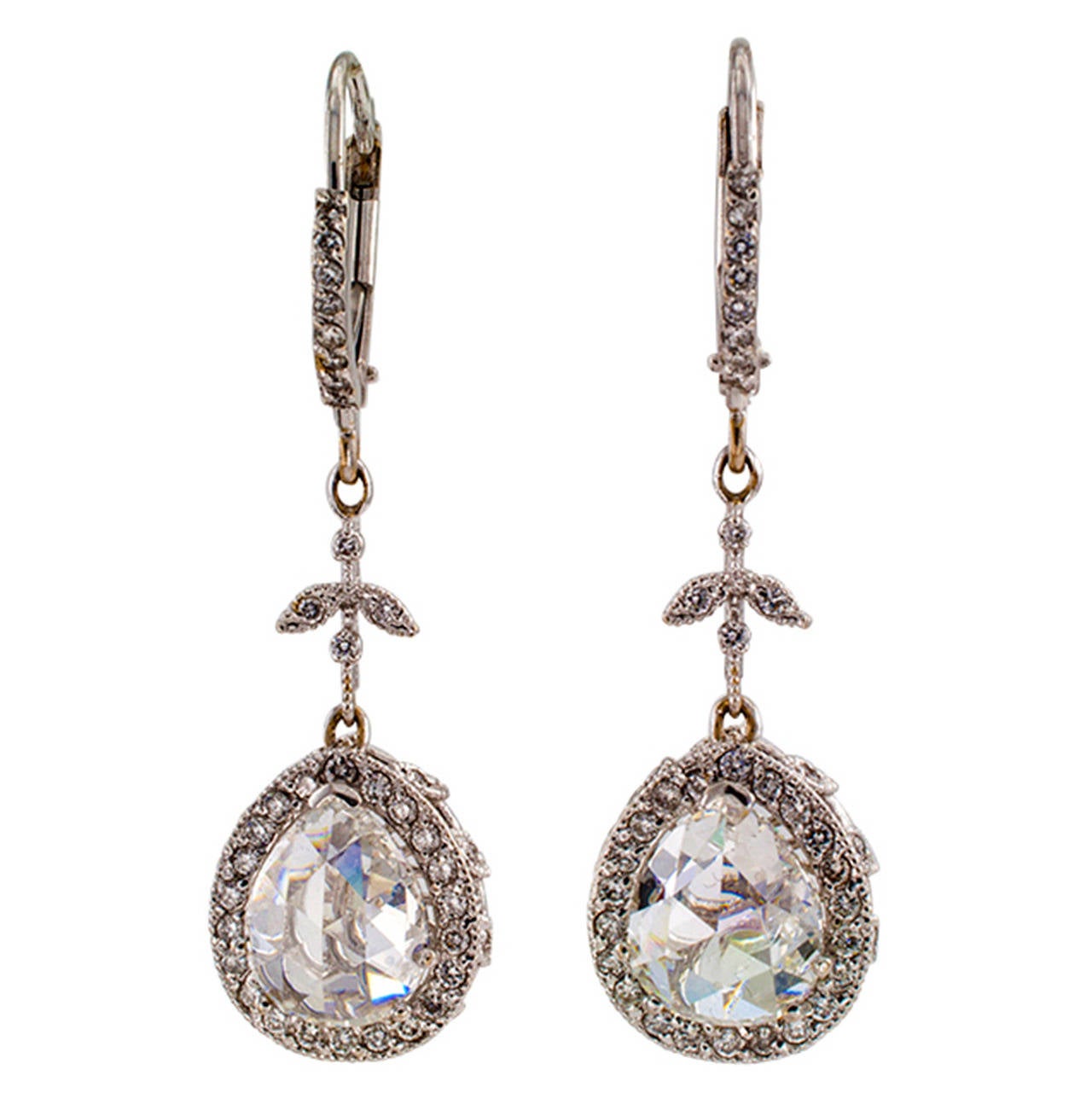 Rose-Cut Diamond Gold Drop Earrings