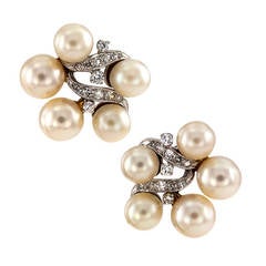 Pearl And Diamond Cluster Earrings