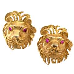 Vintage Lion Head Gold Cuff Links
