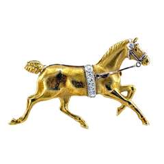 Antique Galloping Gold and Diamond Horse Pin