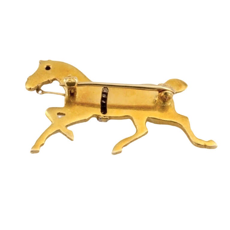Art Deco Galloping Gold and Diamond Horse Pin