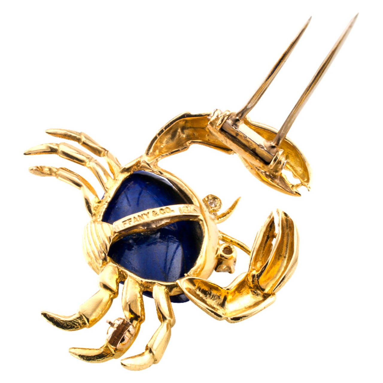 Modern Tiffany & Co. Lapis Diamond Gold Crab Brooch