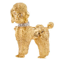 Vintage 1950s Diamond Gold Poodle Brooch