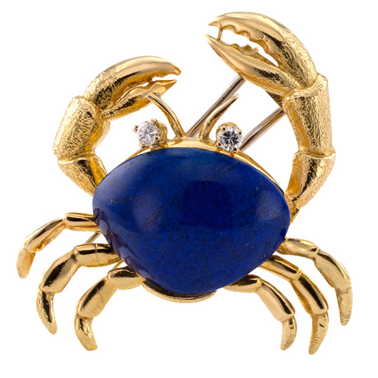 Tiffany & Co. Lapis Diamond Gold Crab Brooch