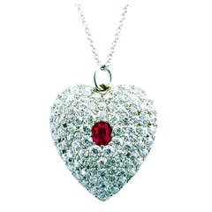 Edwardian Diamond Ruby Gold Platinum Heart Pendant 7
