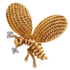 1960s Cartier Diamond Gold Bee Brooch
