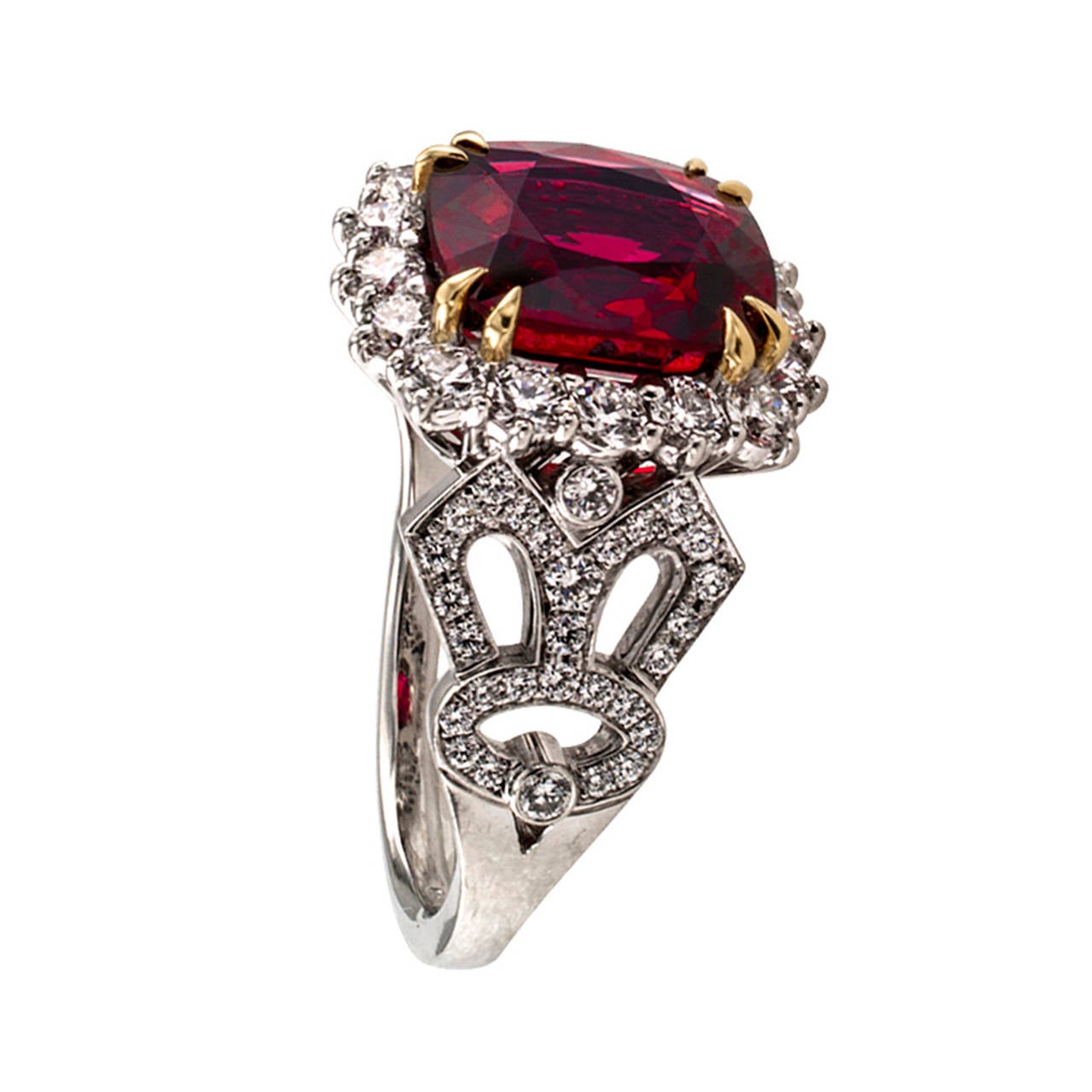 Contemporary Garrard Red Spinel Diamond Platinum Solitaire Ring