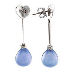 Escada Blue Chalcedony Diamond Gold Swinging Earrings