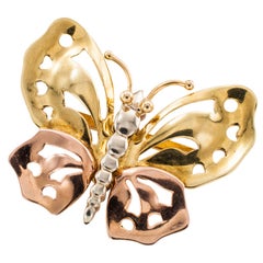 1940s Retro Three Color Gold Butterfly Brooch
