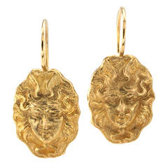Antique Art Nouveau Gold Medusa Earrings