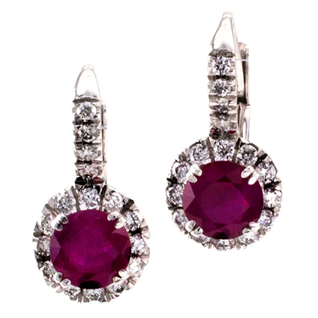 Contemporary Ruby Diamond Cluster Earrings