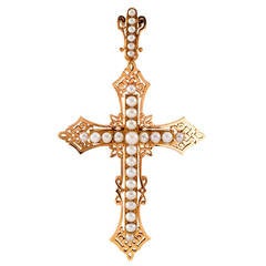 Perle de style victorien français  Pendentif croix en or
