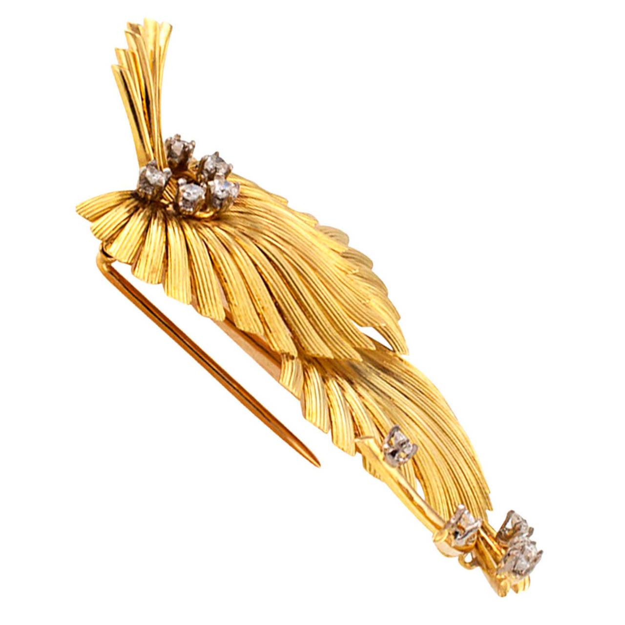 1960s Handmade Diamond Gold Brooch In Excellent Condition In Los Angeles, CA