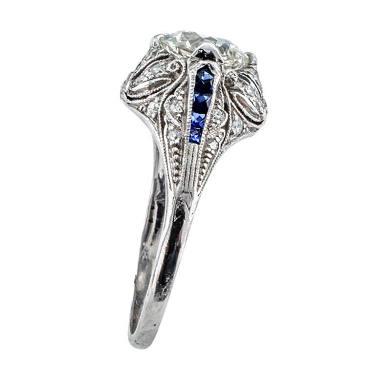 Women's Art Deco Very Fine 1.56 Carat Diamond Gold Platinum Engagement Ring