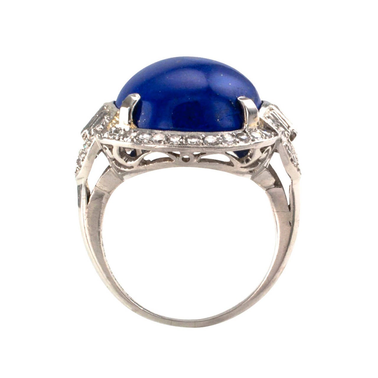 Modern Lapis Lazuli Diamond Platinum Dress Ring Circa 1950